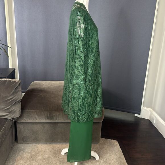 Women’s Green Lace & Chiffon 3 Piece Formal Pant Suit Mother of the Bride 16 NEW - Picture 4 of 15